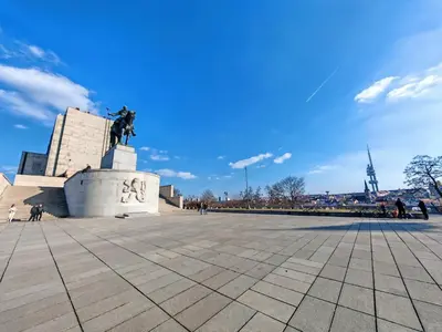 a large square with a statue in the middle at Flat in Zizkov -102- in Prague