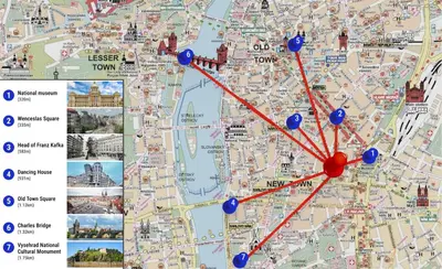 a map of the city of london with blue dots at Black Diamond Suite in Prague