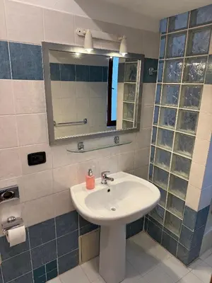 a bathroom with a sink and a mirror at Studio - Sleeps 2 -Smoking on balcony - Pets -Wifi in Prague