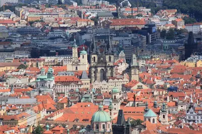 an aerial view of a city with red roofs at New large apartment, Free Parking! in Prague