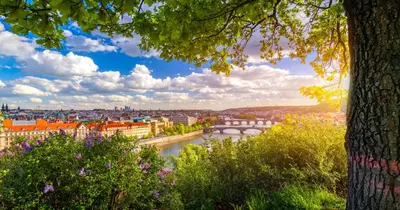 a view of a city with a river and a bridge at B2 Dvoulůžkový pokoj centrum Prahy in Prague
