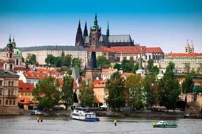 a view of a city with a river and buildings at Two-room apartment near the center F2 in Prague