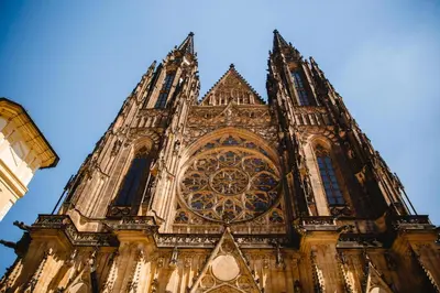 a close up of the facade of a cathedral at Practical room near the main station H3 in Prague