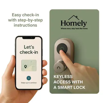 a hand holding a phone with a smart lock at HOMELY I 50m2 central APT I ELEVATORI Park & Museum View in Prague