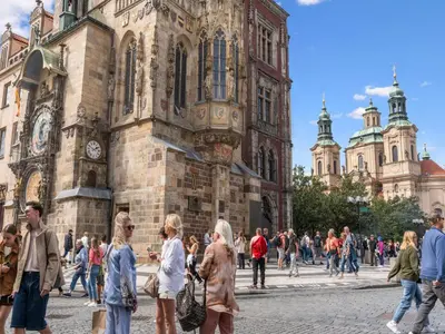 a group of people standing in front of a building at Apartment Old Town home-7 by Interhome in Prague