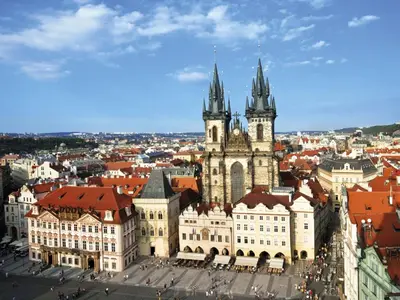 an aerial view of a large building with turrets at Apartment Washington-1 by Interhome in Prague