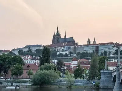 a view of a city with a bridge and a castle at Apartment Čelakovsky-5 by Interhome in Prague